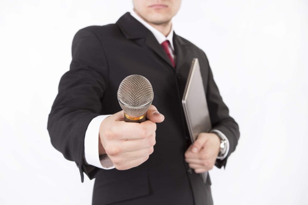 court reporter with microphone